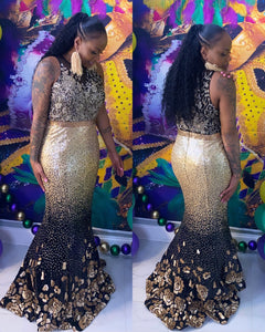 Gold/Black Mermaid Sequins Covered Dress