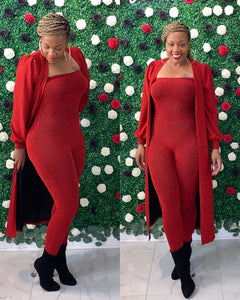 Red Tube Jumpsuit/Cardigan Set